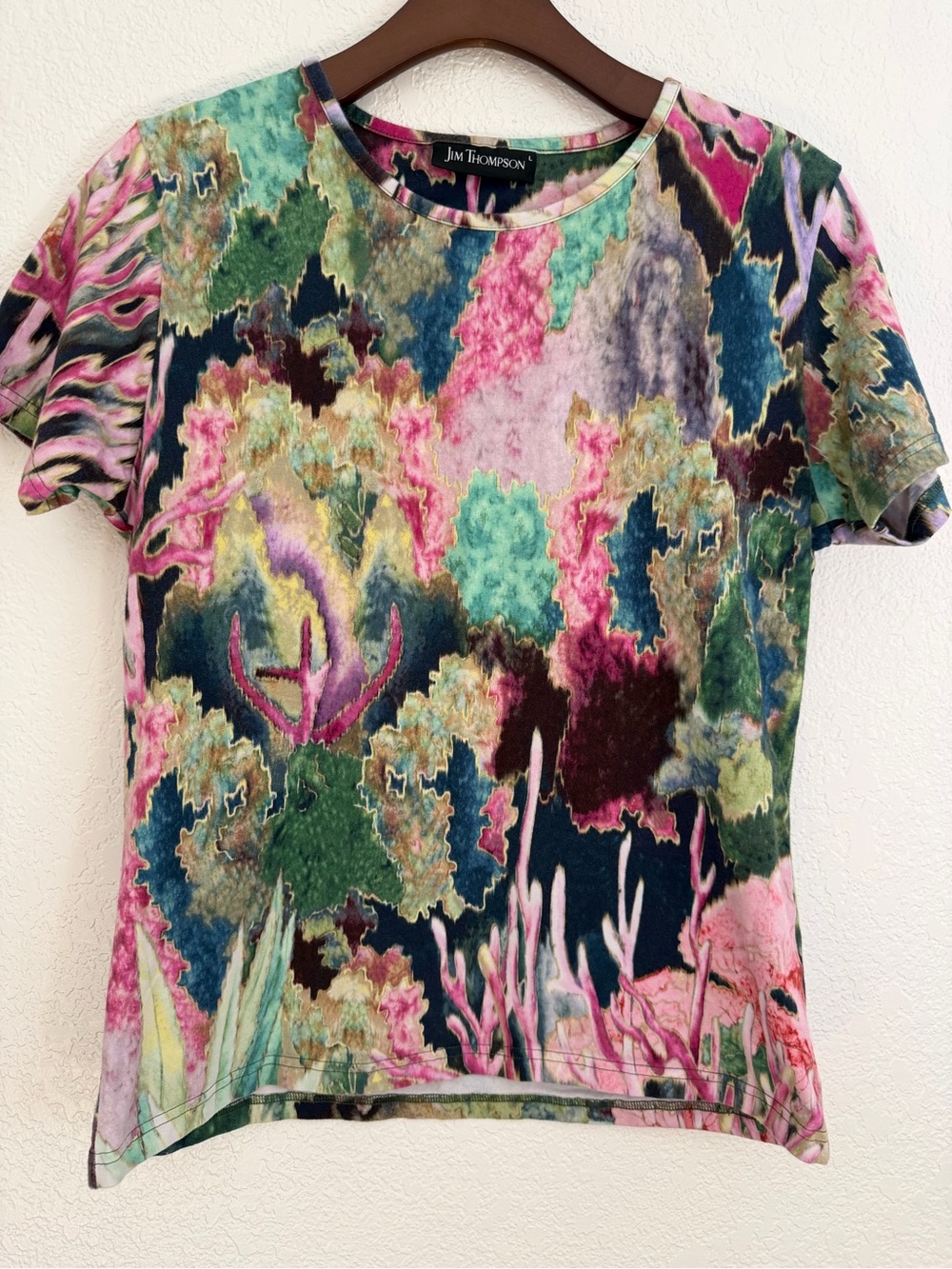 Jim Thompson Floral Abstract Short Sleeve Tee - Multicolor Size Large